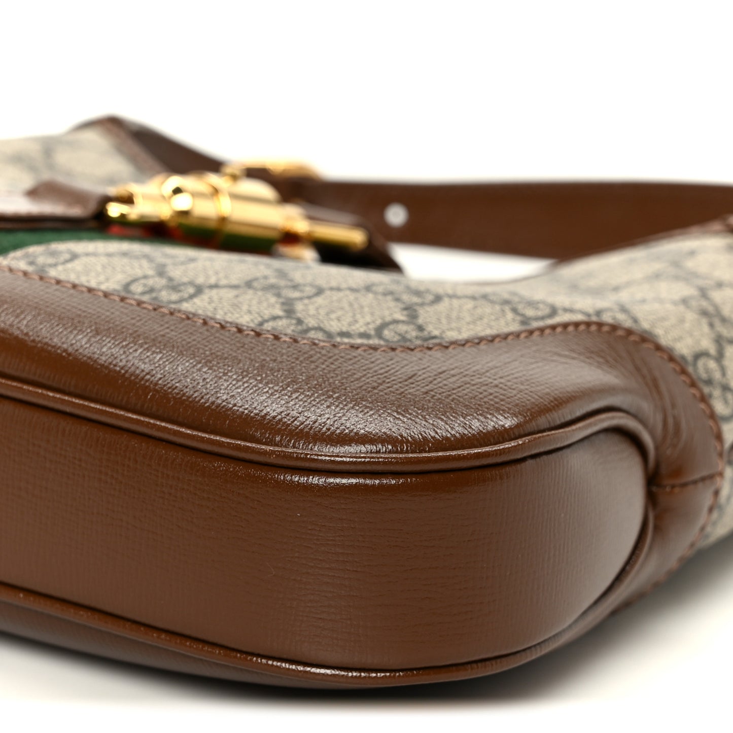 GG Supreme Monogram Azalea Calfskin Web Small Jackie 1961 Hobo Beige Ebony Brown Sugar