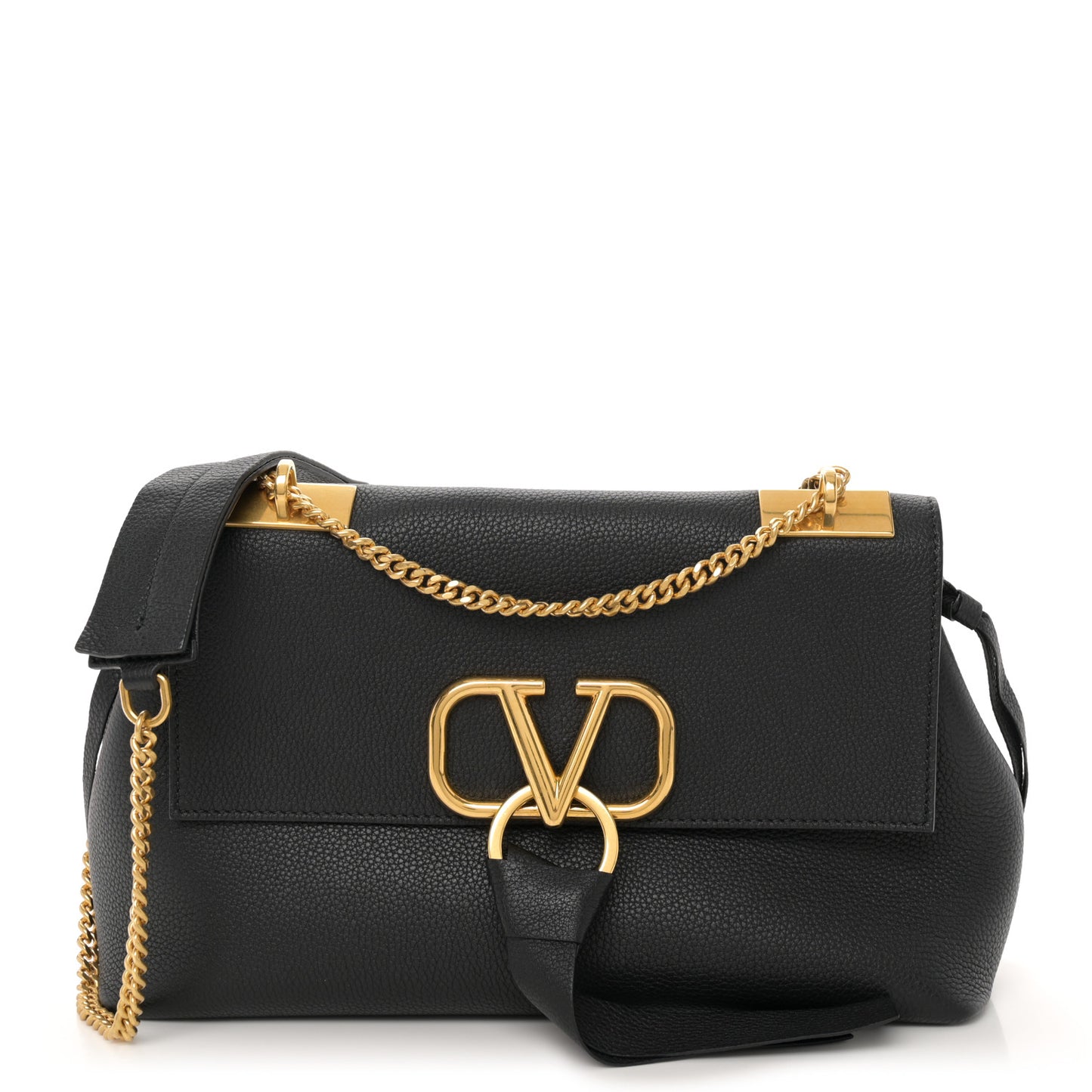 Pebbled Calfskin Small VRing Chain Shoulder Bag Black