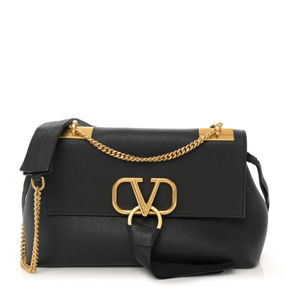 Valentino Garavani Pebbled Calfskin Small VRing Chain Shoulder Bag Black 1 of 9