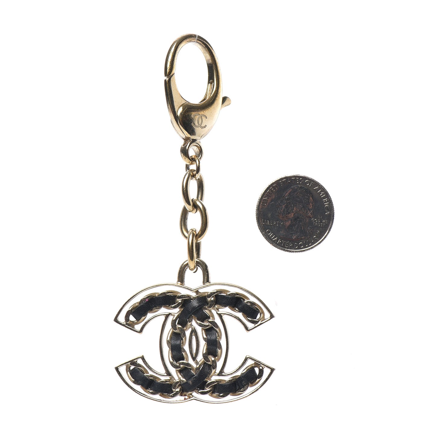 Lambskin Chain CC Key Chain Black Gold