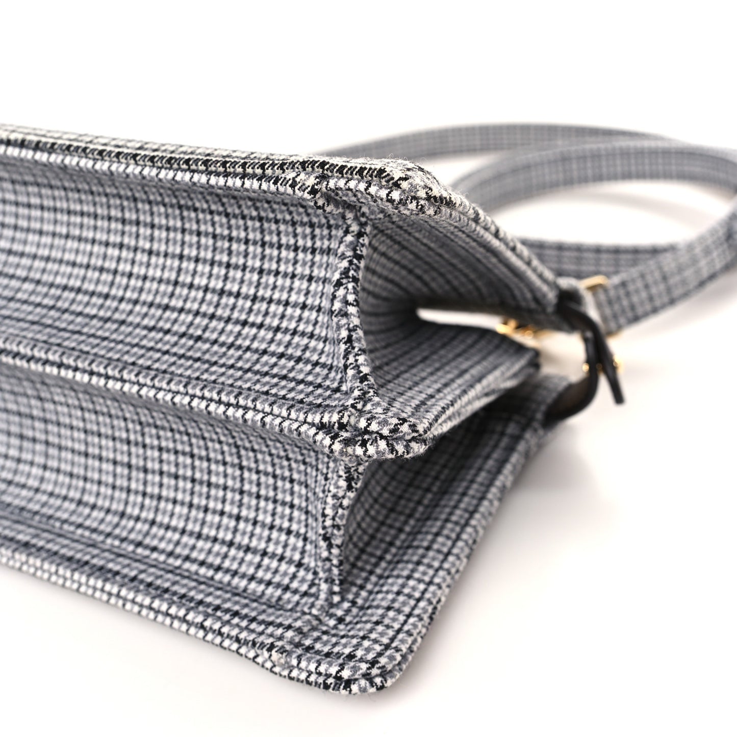Wool Fabric Jacquard Cuoio Small Houndstooth FF 1974 Petite Peekaboo I SEE U Satchel Grigio Anthracite