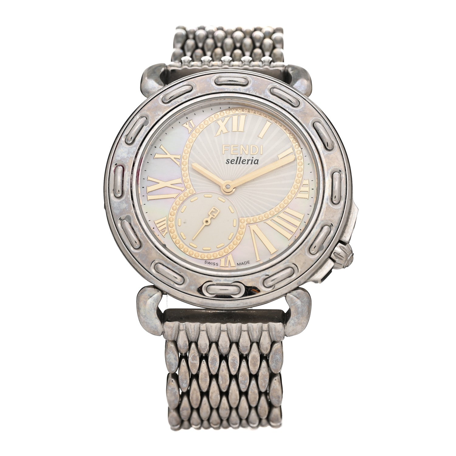 Fendi Stainless Steel Mother of Pearl 37mm 8100M Selleria Quartz Watch 1 of 5