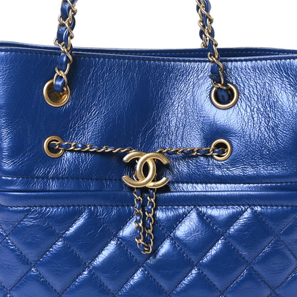 Chanel Metallic Aged Calfskin Quilted Drawstring Shopping Tote Blue 8 of 10