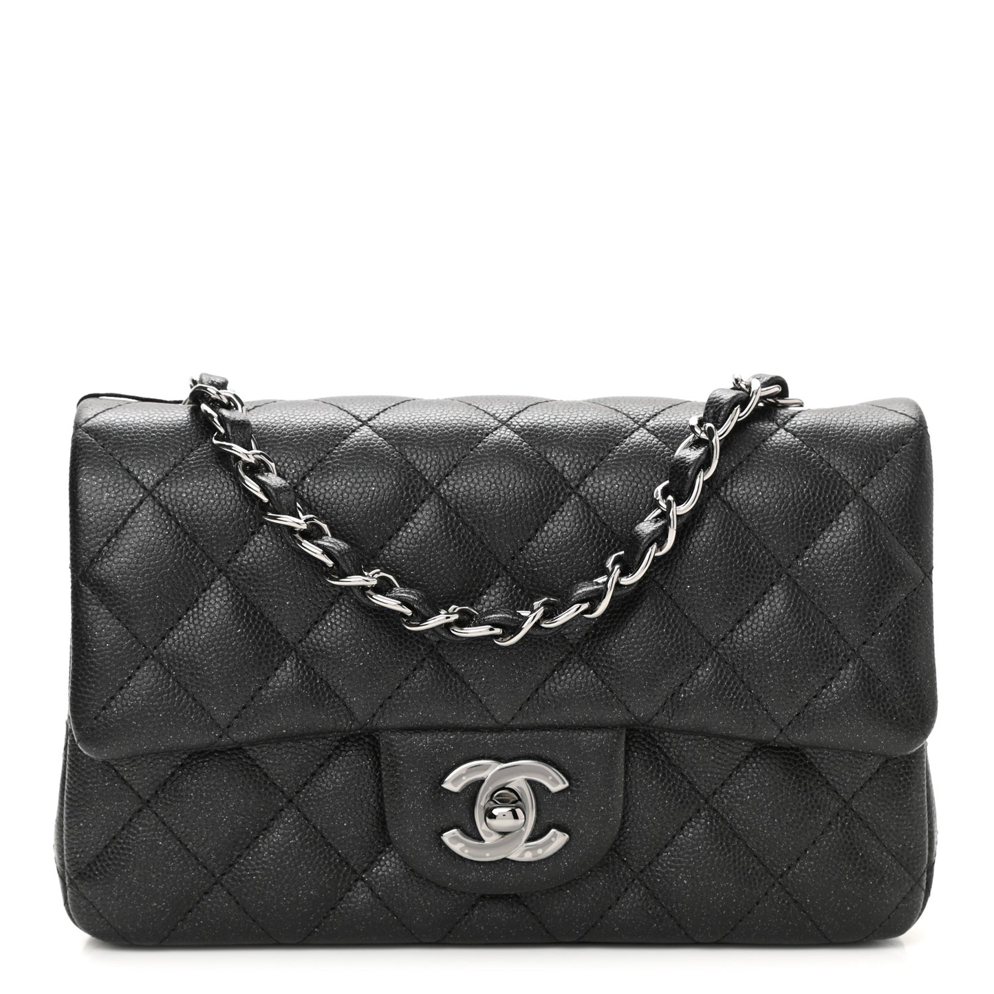 Iridescent Caviar Quilted Mini Rectangular Flap Black