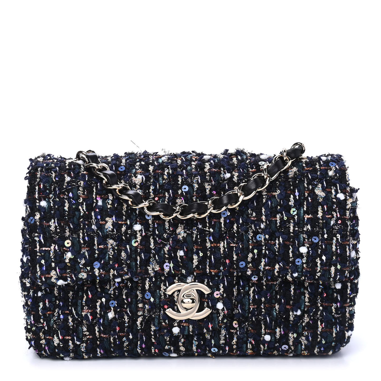 Glittered Tweed Quilted Mini Rectangular Flap Navy Blue Mulitcolor