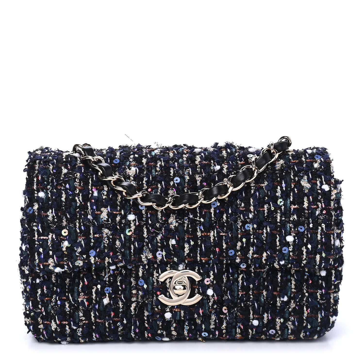 Chanel Glittered Tweed Quilted Mini Rectangular Flap Navy Blue Mulitcolor 1 of 4