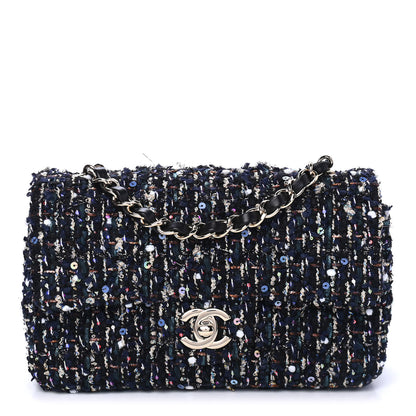 Chanel Glittered Tweed Quilted Mini Rectangular Flap Navy Blue Mulitcolor 1 of 4