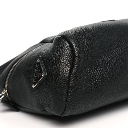 Prada Vitello Daino Triangle Logo Embossed Shoulder Bag Black 8 of 9