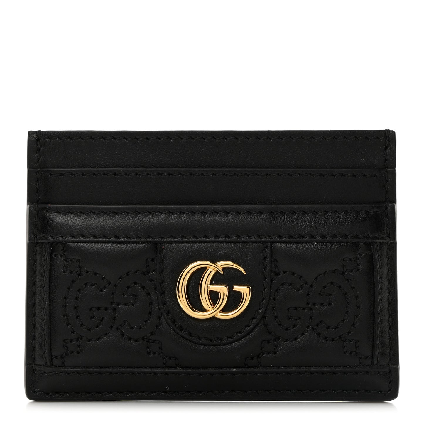 Calfskin GG Matelasse Card Holder Black