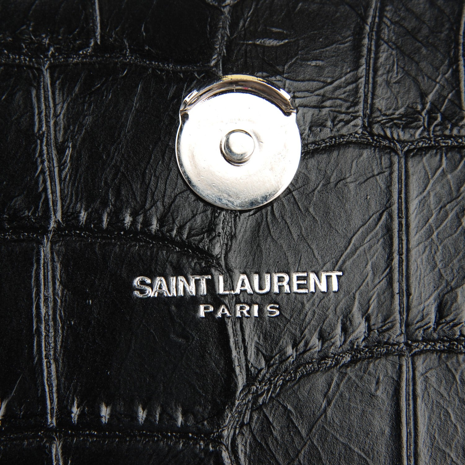 Saint Laurent Calfskin Crocodile Embossed Small Classic Monogram Tassel Satchel Black 6 of 8