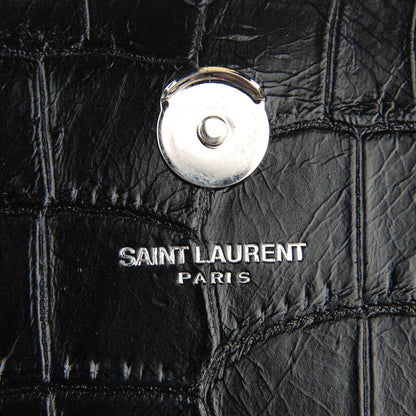 Saint Laurent Calfskin Crocodile Embossed Small Classic Monogram Tassel Satchel Black 6 of 8