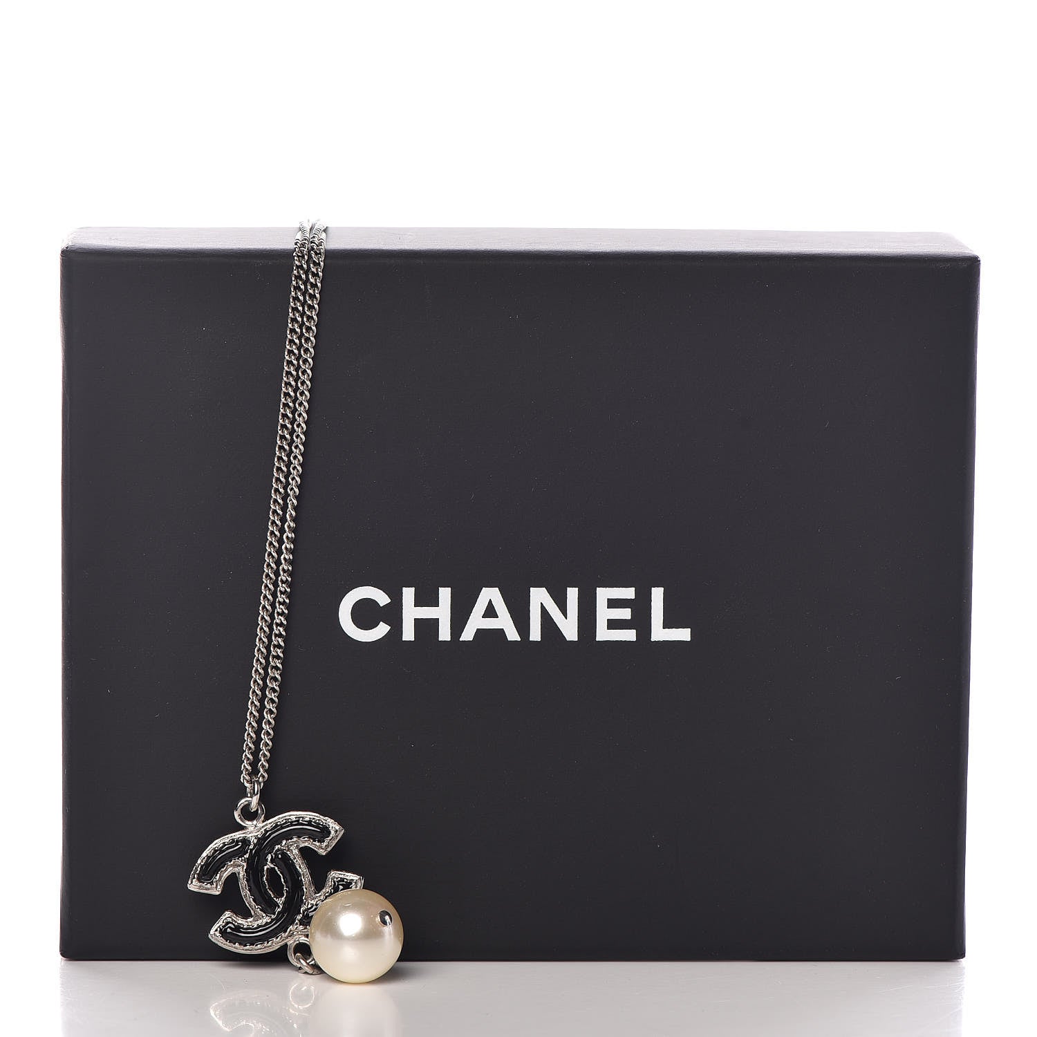 Chanel Enamel CC Pearl Drop Necklace Black Silver 5 of 5