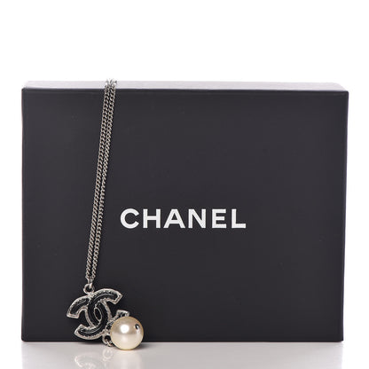 Chanel Enamel CC Pearl Drop Necklace Black Silver 5 of 5