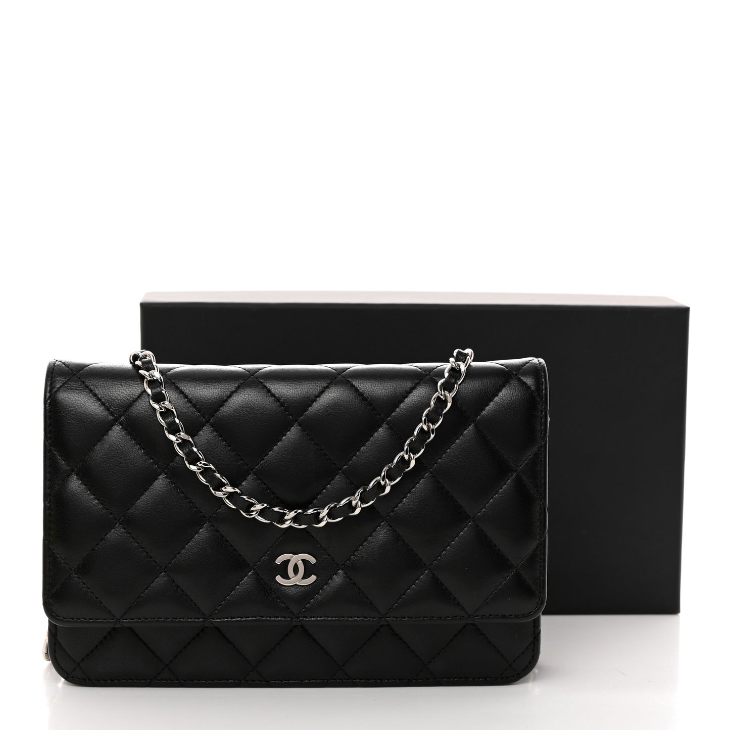 Lambskin Quilted Wallet On Chain WOC Black