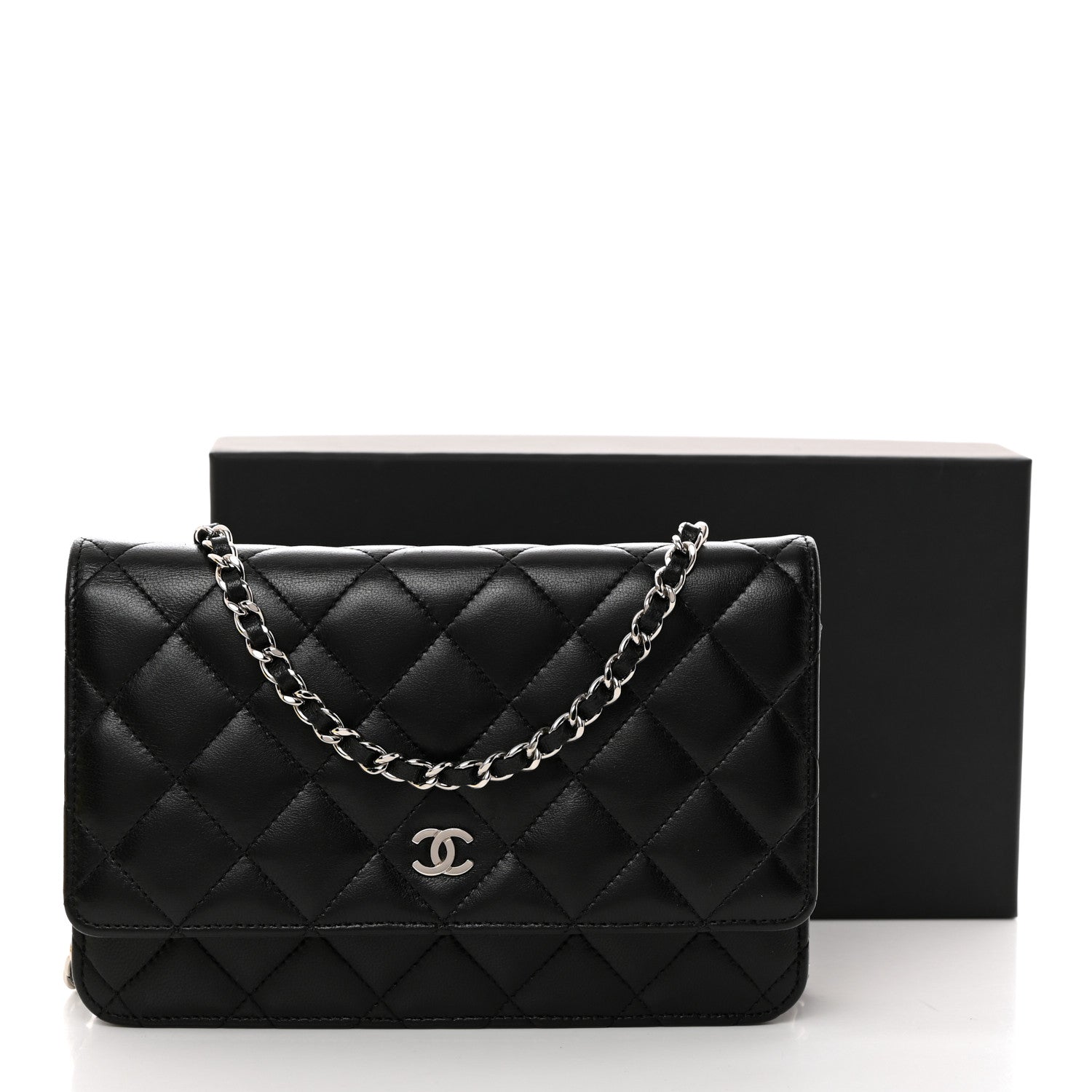 Chanel Lambskin Quilted Wallet On Chain WOC Black 13 of 13