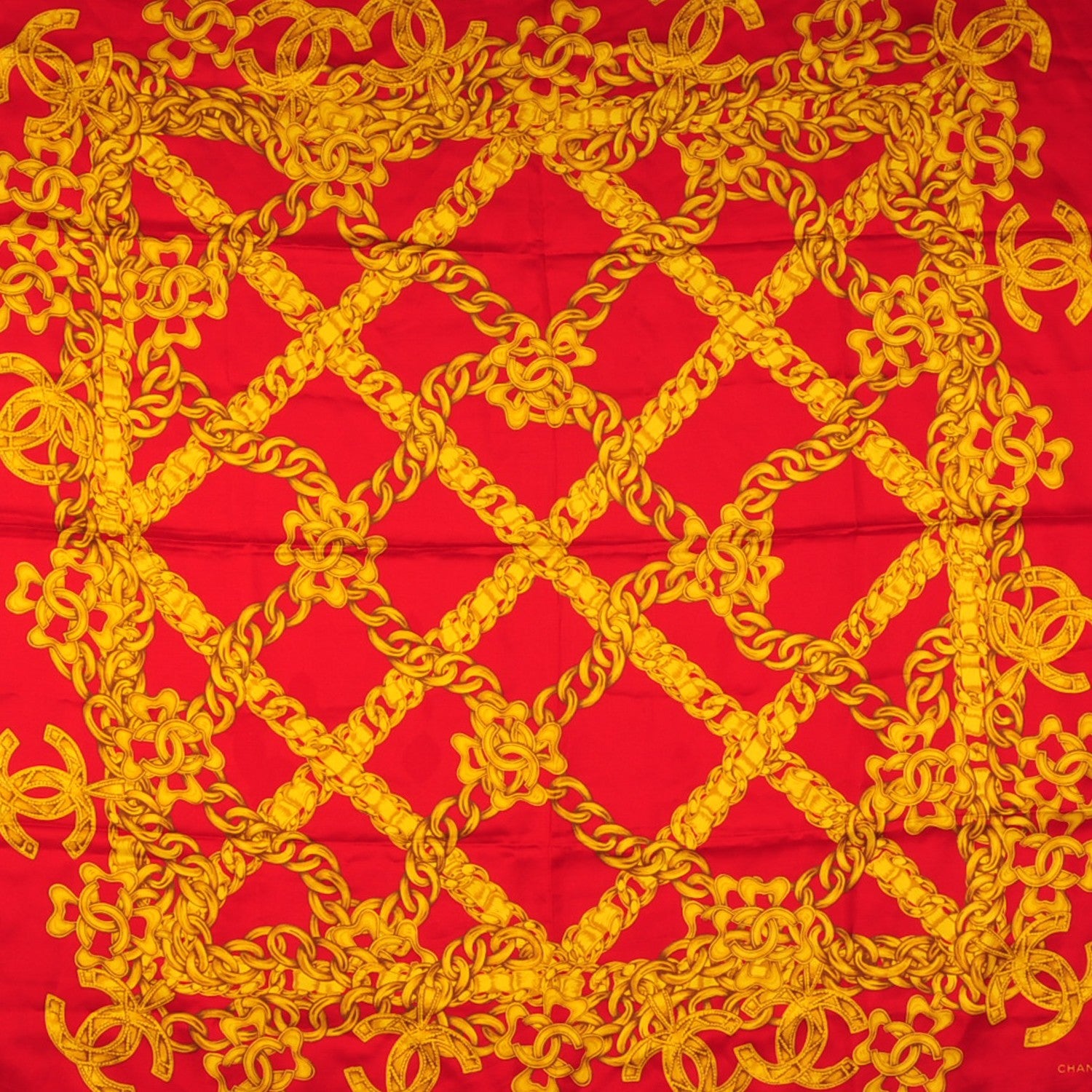 Chanel Silk Chain CC Scarf Red Gold 1 of 5