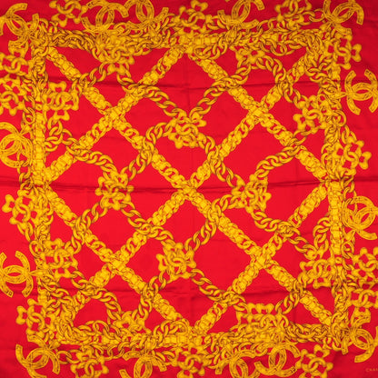 Chanel Silk Chain CC Scarf Red Gold 1 of 5