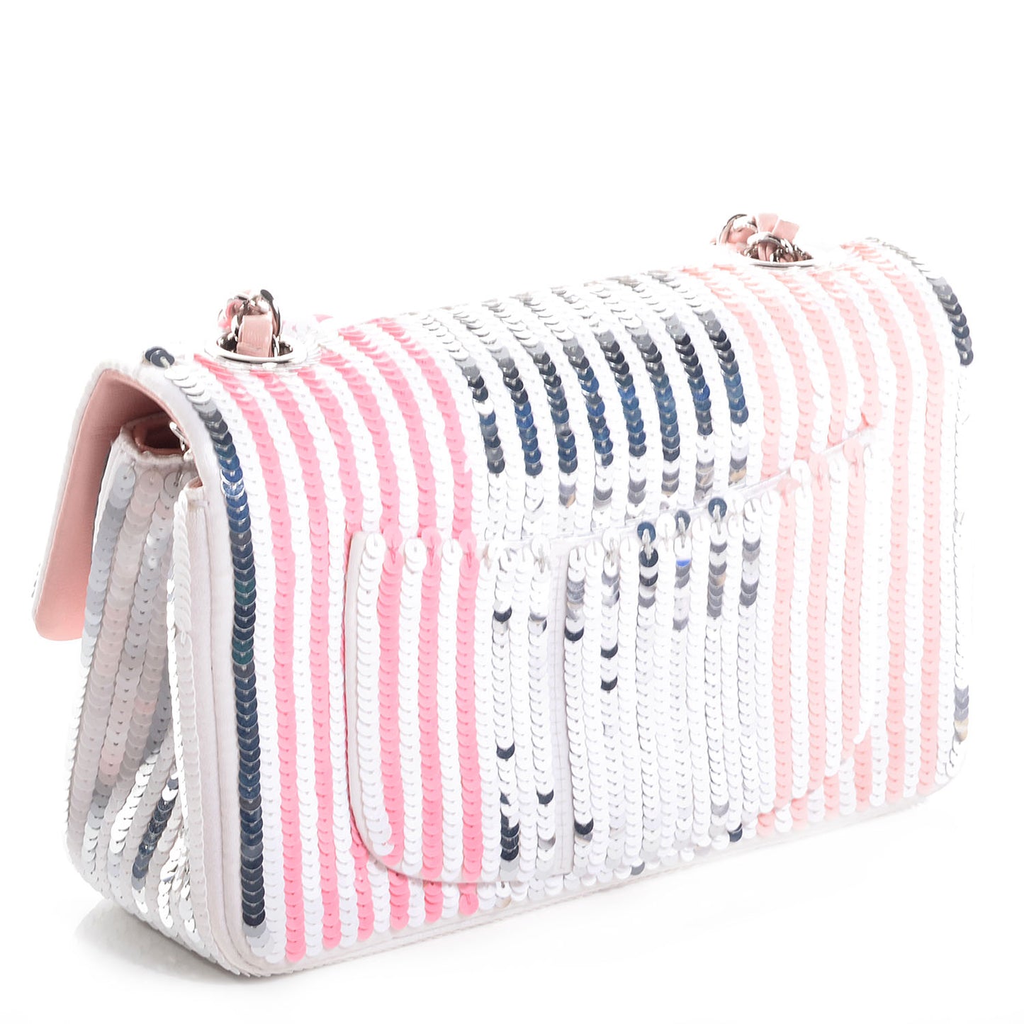 Sequin Striped Mini Flap Pink White