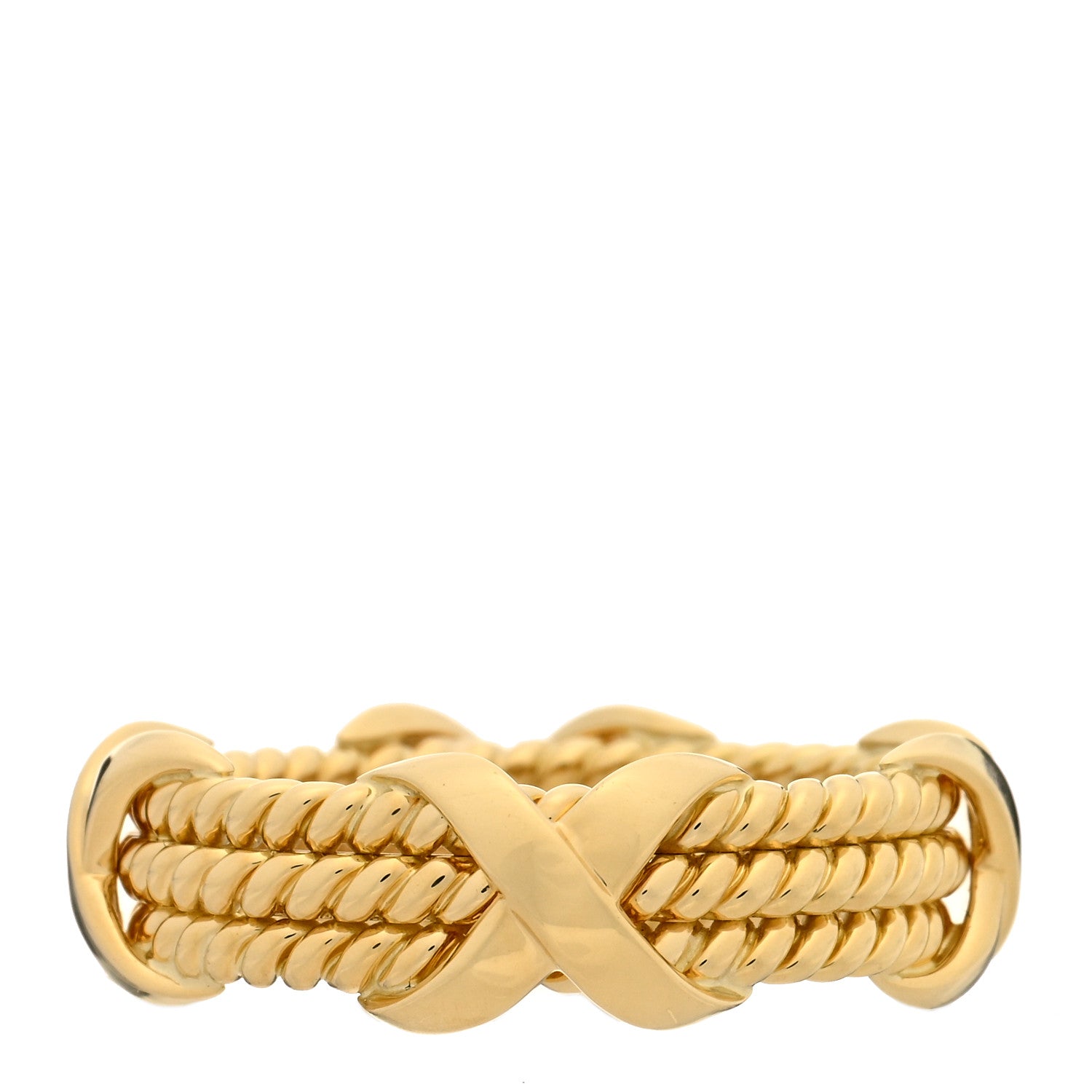 Tiffany 18K Yellow Gold Schlumberger Rope 3 Row X Ring 53 6.5 1 of 4