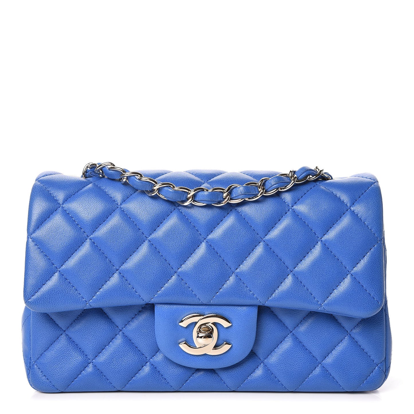 Lambskin Quilted Mini Rectangular Flap Blue