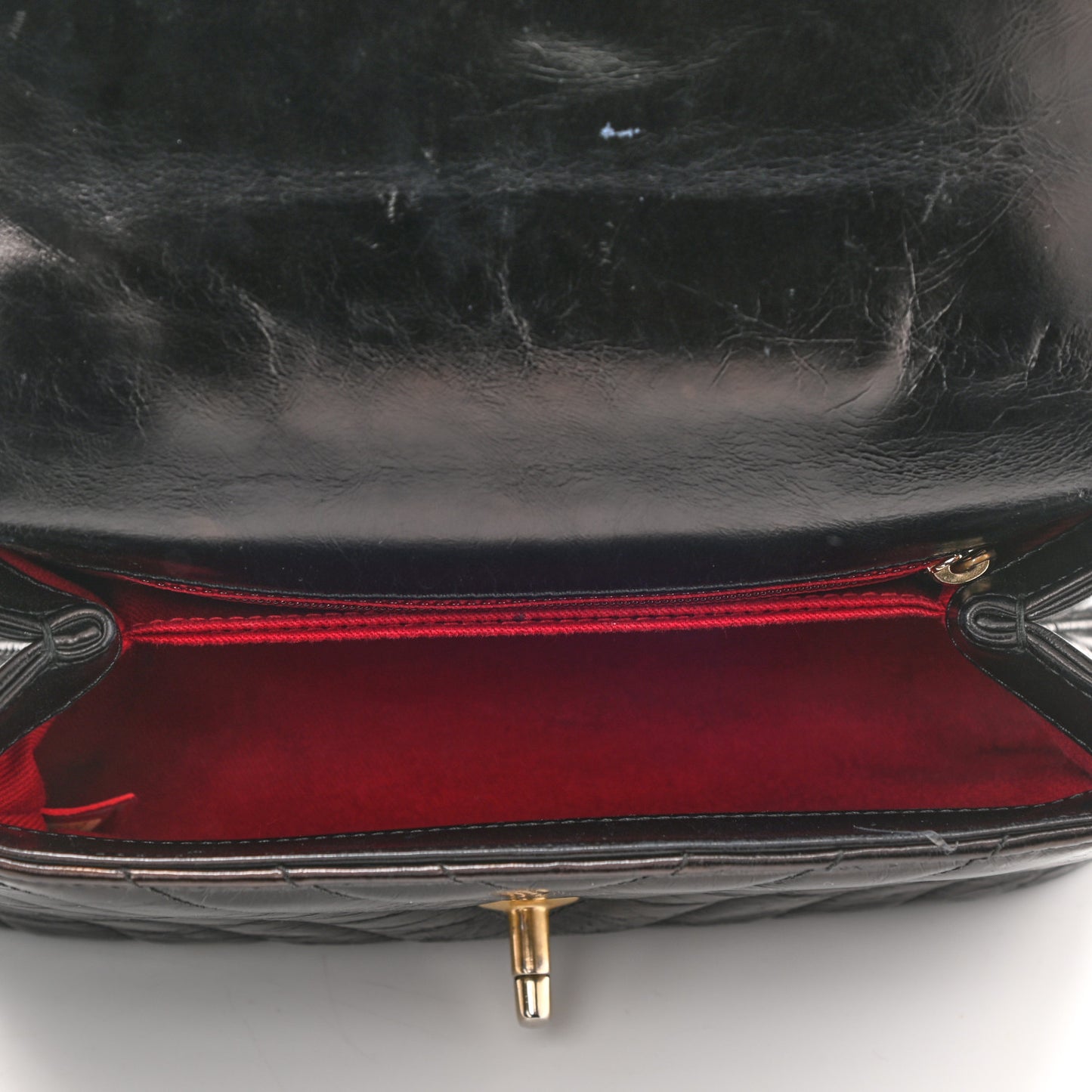 Aged Calfskin Chevron Quilted Mini Coco Handle Flap Black