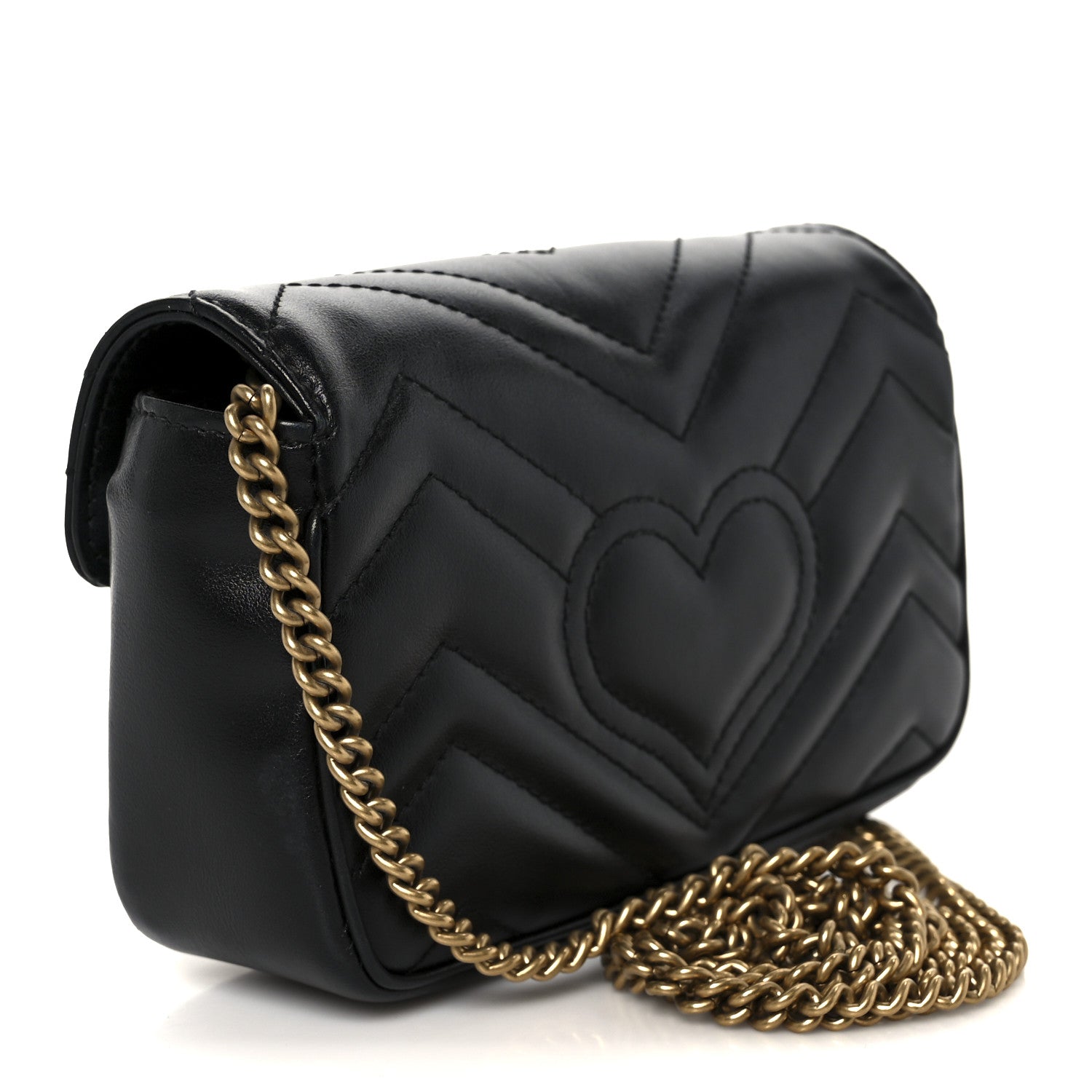 Gucci Calfskin Matelasse Super Mini GG Marmont Shoulder Bag Black 3 of 11