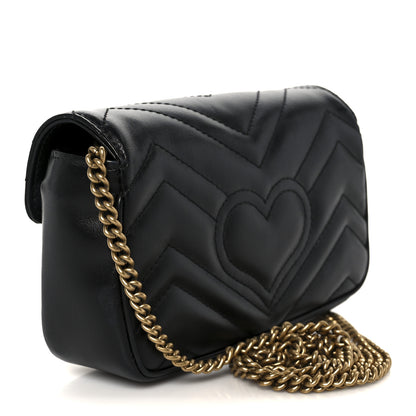 Gucci Calfskin Matelasse Super Mini GG Marmont Shoulder Bag Black 3 of 11