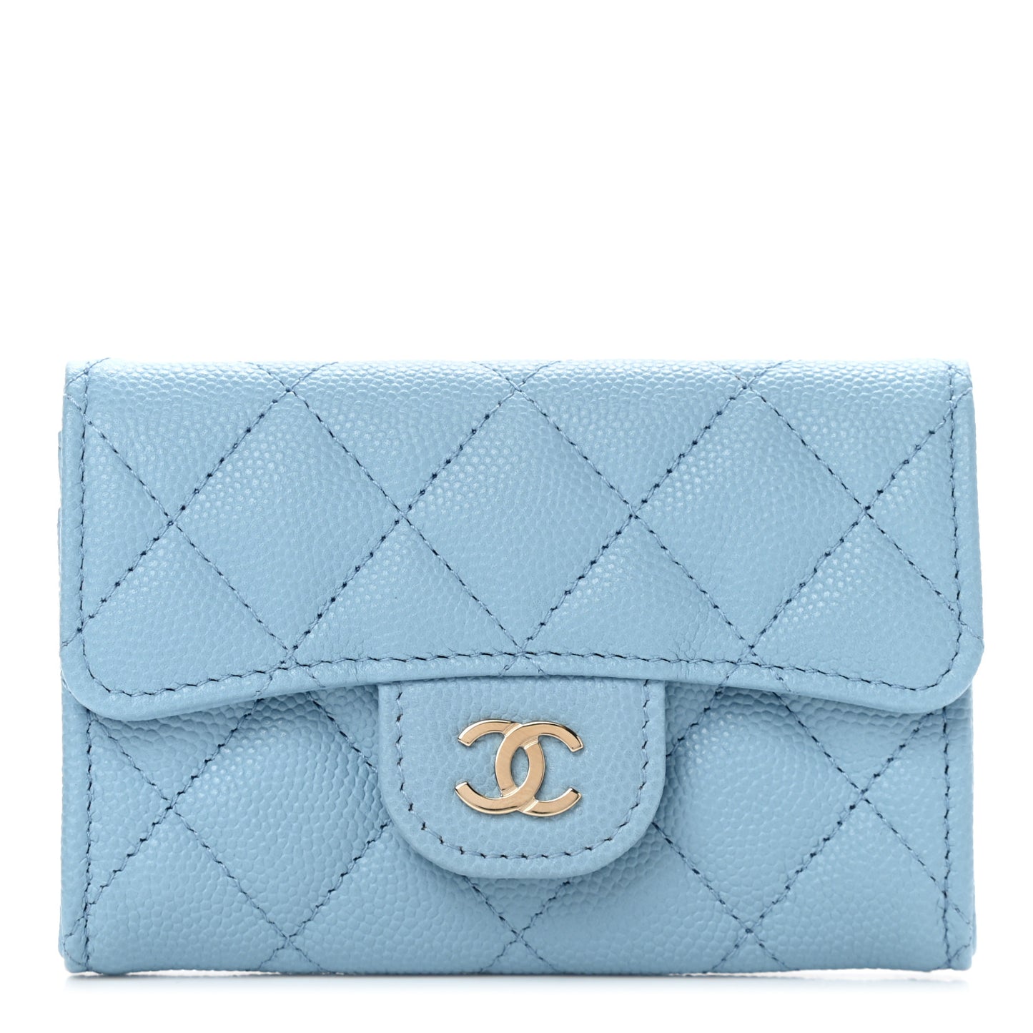 Caviar Quilted Flap Card Holder Wallet Light Blue