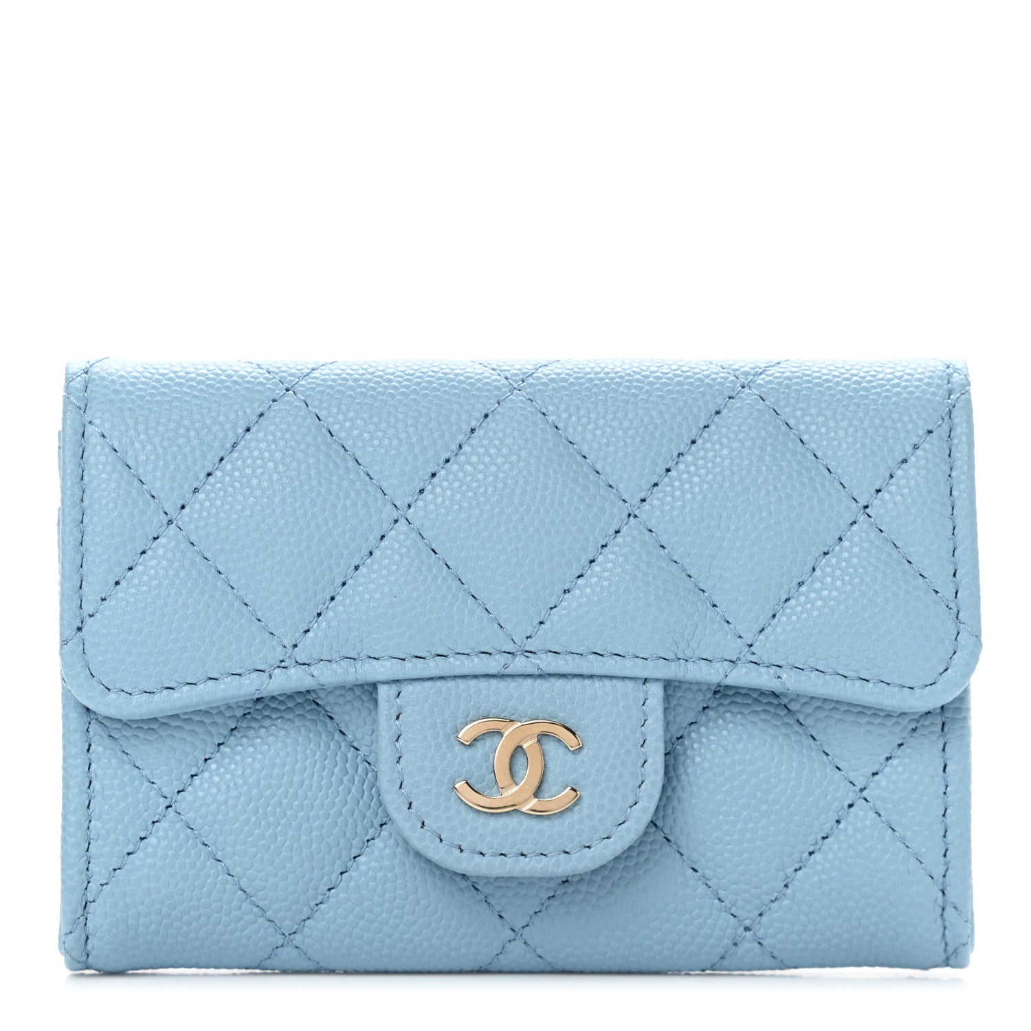 Chanel Caviar Quilted Flap Card Holder Wallet Light Blue 1 of 9