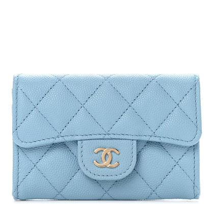 Chanel Caviar Quilted Flap Card Holder Wallet Light Blue 1 of 9