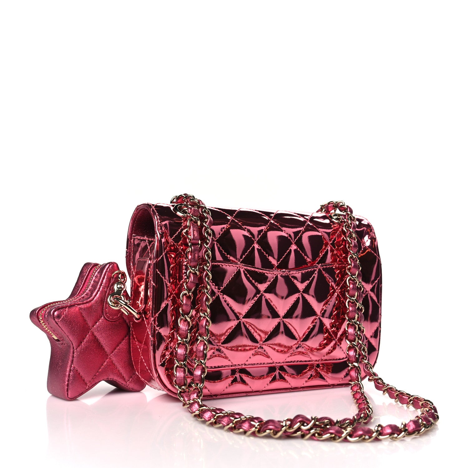 Chanel Mirror Calfskin Metallic Lambskin Quilted Hollywood Boulevard Mini Flap With Star Coin Purse Pink 4 of 11
