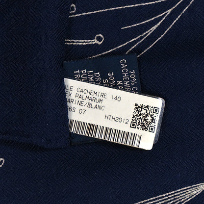 Hermes Cashmere Silk Index Palmarum Finesse Shawl 140 Marine White 4 of 4