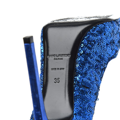 Saint Laurent Sequin Paris 105 V Cut Pumps 35 Bleu Roy 8 of 18