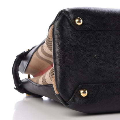 Burberry Grainy Calfskin House Check Medium Banner Tote Black 10 of 13