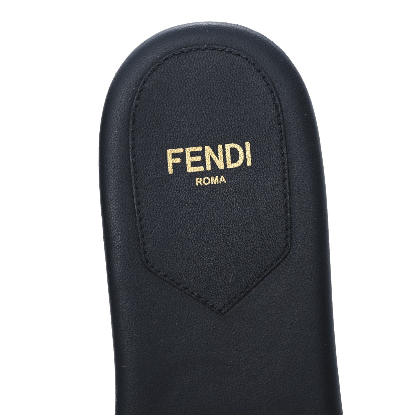 Calfskin FF Logo Plaque Slide Sandals 38 Black