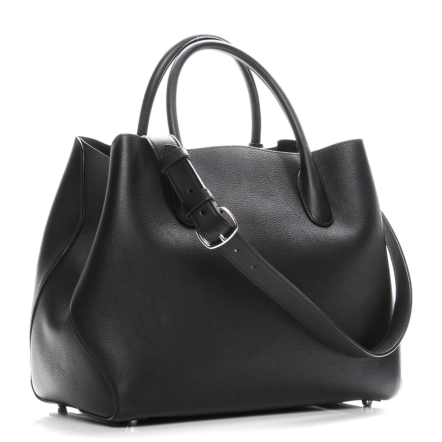 Supple Grained Calfskin Large Open Bar Tote Black