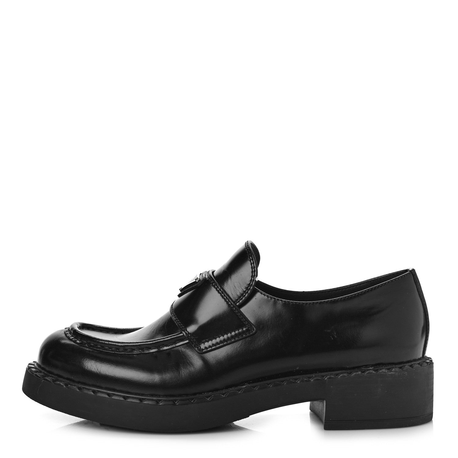 Prada Spazzolato Metal Triangle Logo 50mm Loafers 41 Black 1 of 13