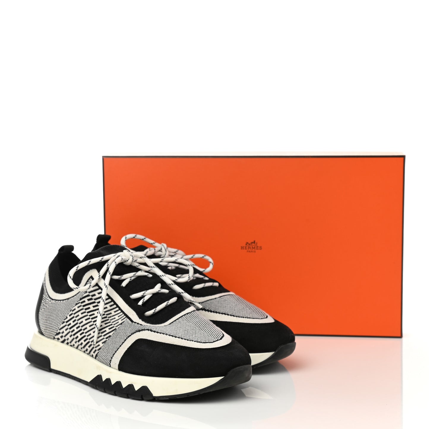 Knit Goatskin Mens Addict Sneakers 41 Black White