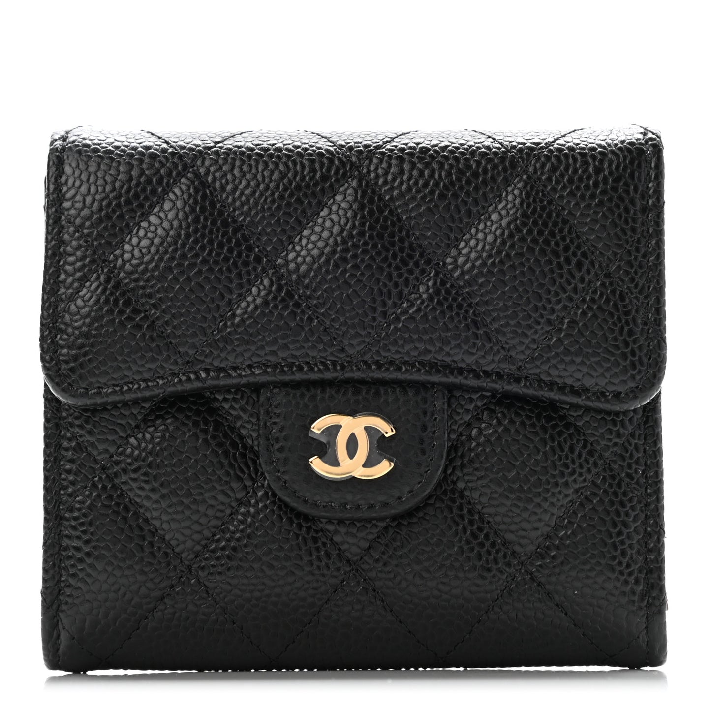 Caviar Quilted Compact Flap Wallet Black