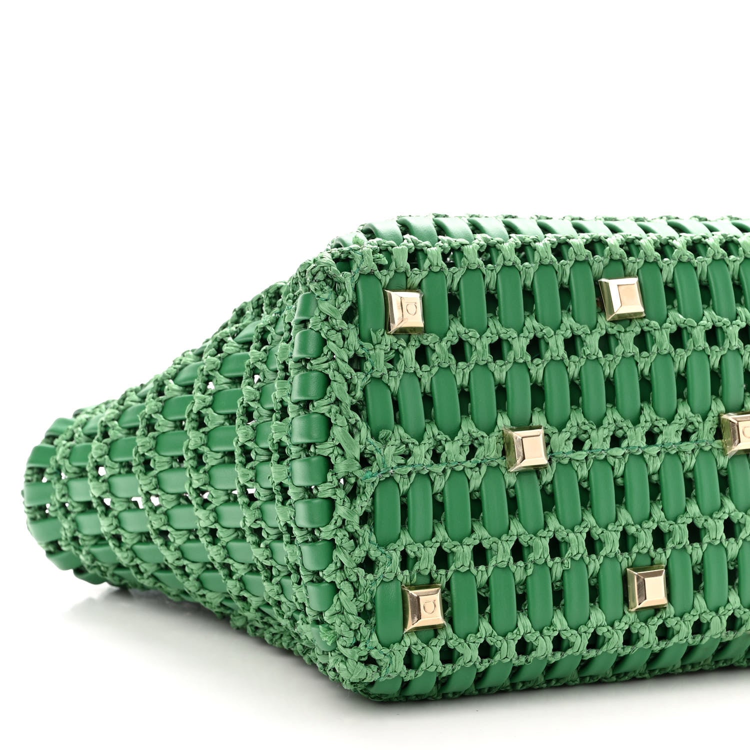 Salvatore Ferragamo Raffia Calfskin The Studio Box Tote Smeraldo 8 of 9
