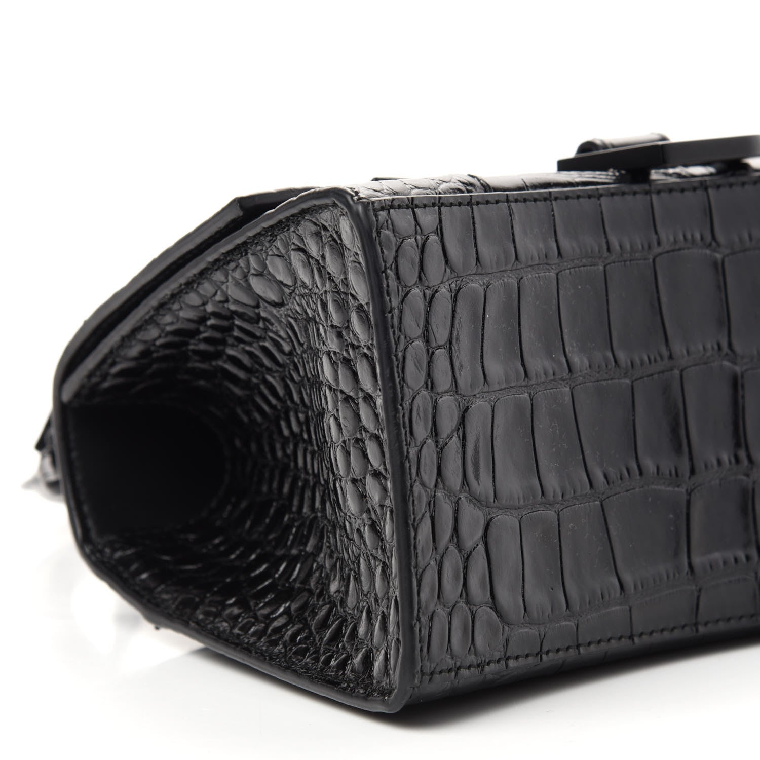 Balenciaga Shiny Calfskin Monochrome Crocodile Embossed Small Hourglass Top Handle Bag Black 7 of 9
