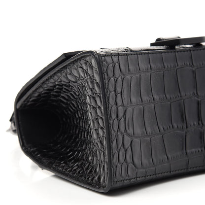 Balenciaga Shiny Calfskin Monochrome Crocodile Embossed Small Hourglass Top Handle Bag Black 7 of 9