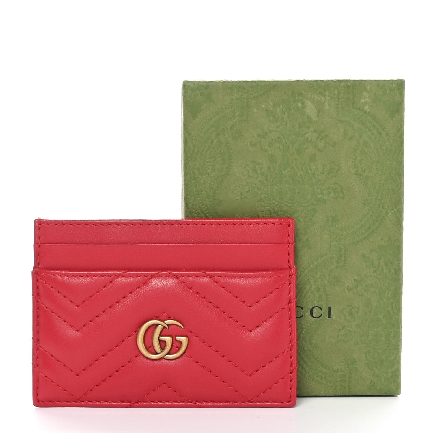 Gucci Calfskin Matelasse GG Marmont Card Holder Hibiscus Red 8 of 8