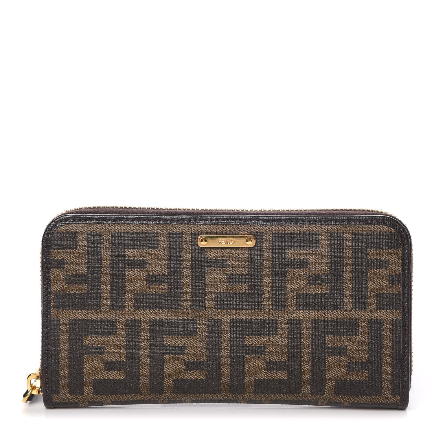 Fendi Zucca Spalmati Vitello Elite Zip Around Wallet Tobacco Ebano 1 of 7