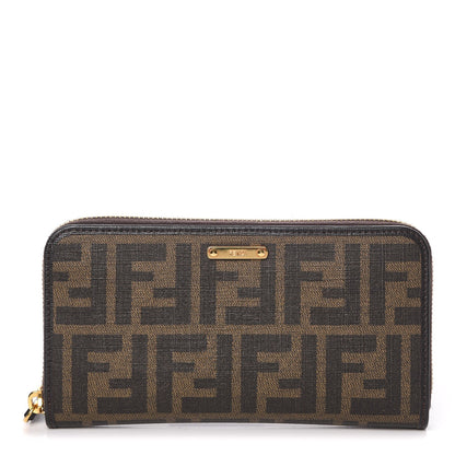 Fendi Zucca Spalmati Vitello Elite Zip Around Wallet Tobacco Ebano 1 of 7