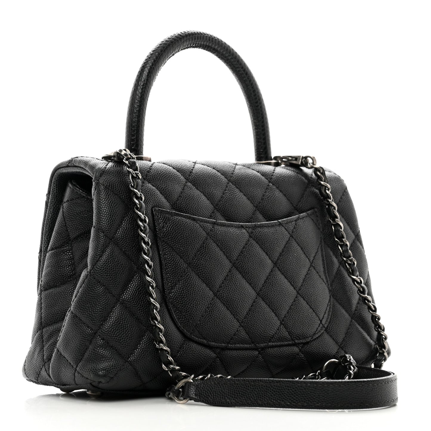 Caviar Lizard Embossed Quilted Mini Coco Handle Flap Black