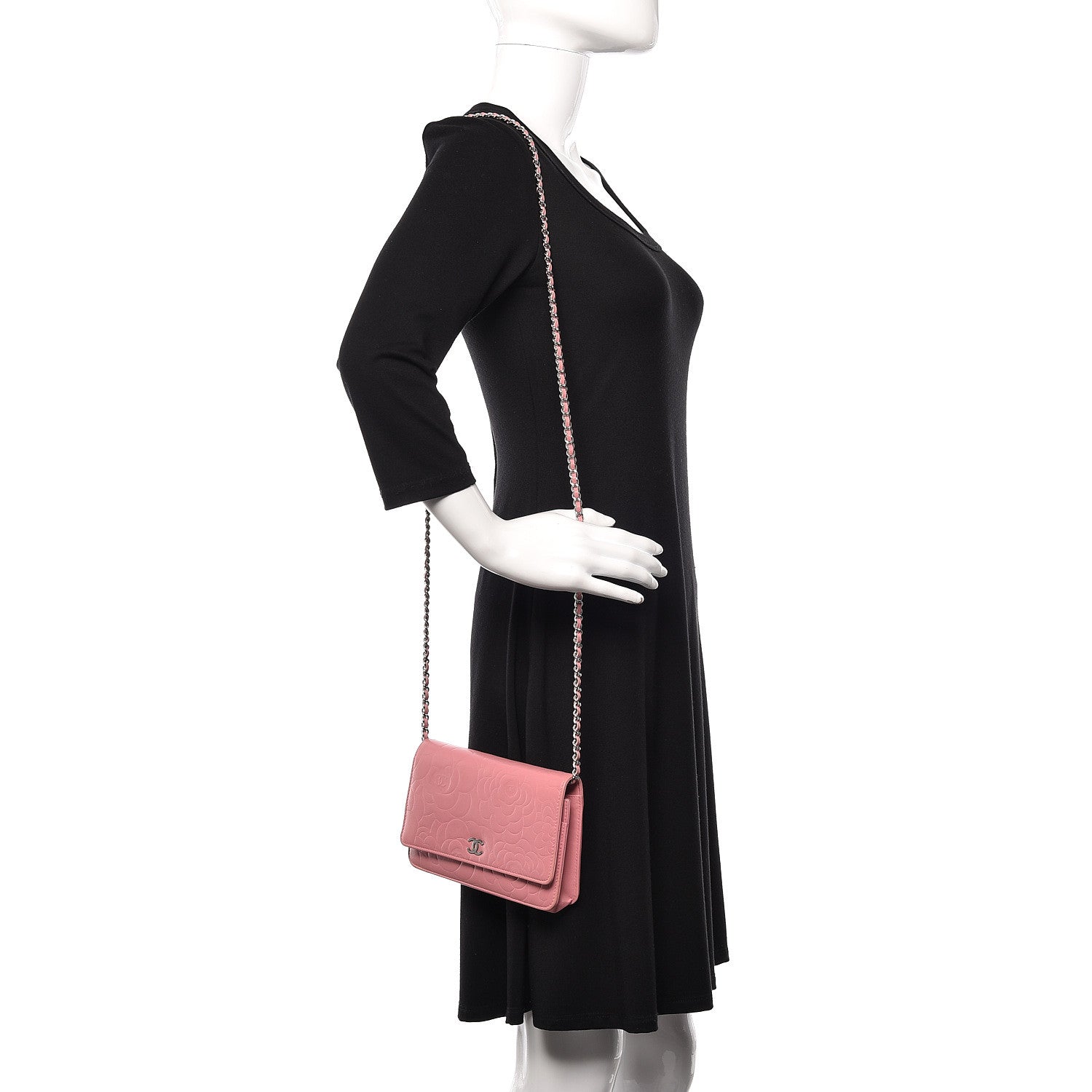 Chanel Lambskin Camellia Embossed Wallet On Chain WOC Pink 2 of 15