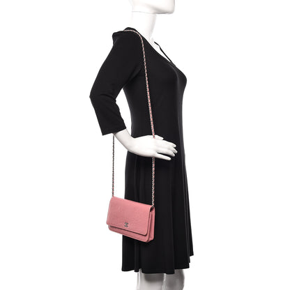 Chanel Lambskin Camellia Embossed Wallet On Chain WOC Pink 2 of 15