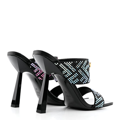 Versace X FENDI Calfskin Crystal Fendace FF Medusa High Heel Mule Sandals 38 Black Multicolor 4 of 8