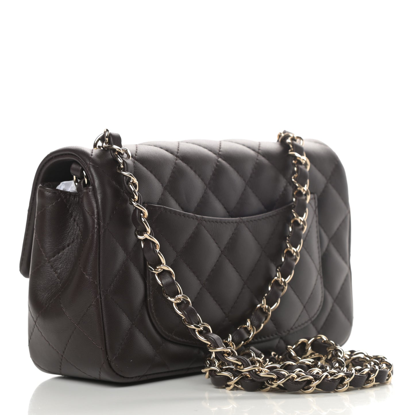 Lambskin Quilted Mini Rectangular Flap Dark Brown